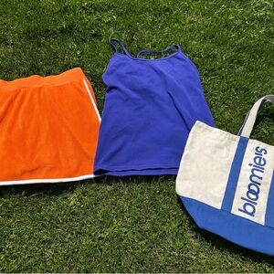 Blue Tank Top and Orange Skirt with Bloomies Tote
